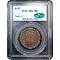 1852 Braided Hair Large Cent (1c) Obverse Slab Image