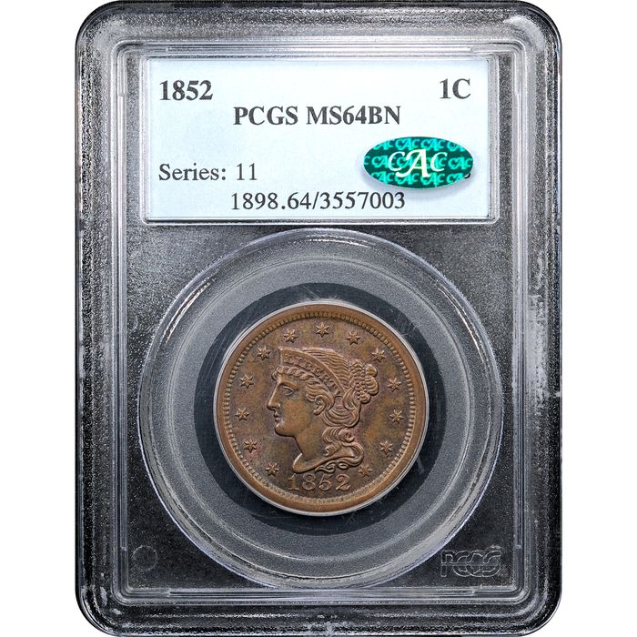 1852 Braided Hair Large Cent (1c) Obverse Slab Image
