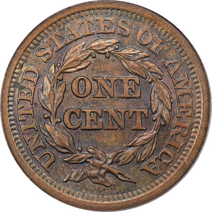 1852 Braided Hair Large Cent (1c) Reverse Image
