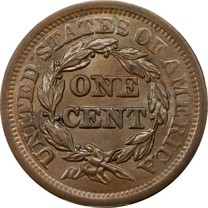 1852 Braided Hair Large Cent (1c) Reverse Image