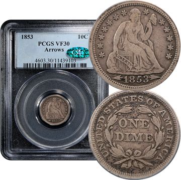 1853 Arrows Seated Liberty Dime (10c) Composite Image