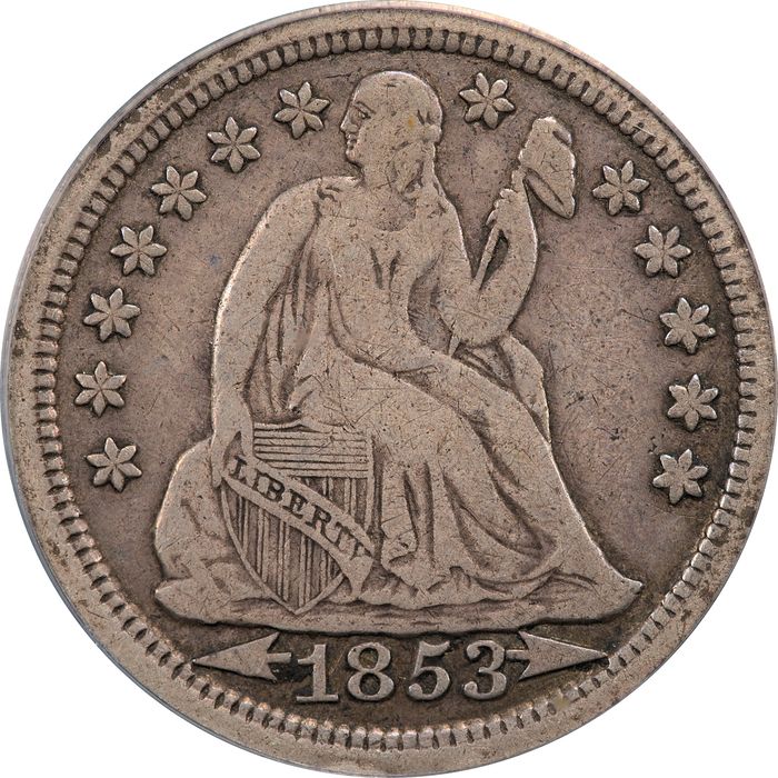 1853 Arrows Seated Liberty Dime (10c) Obverse Image