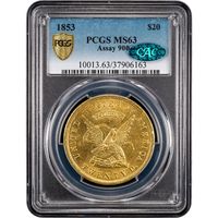 1853 Assay 900 Gold $20 Obverse Slab Image