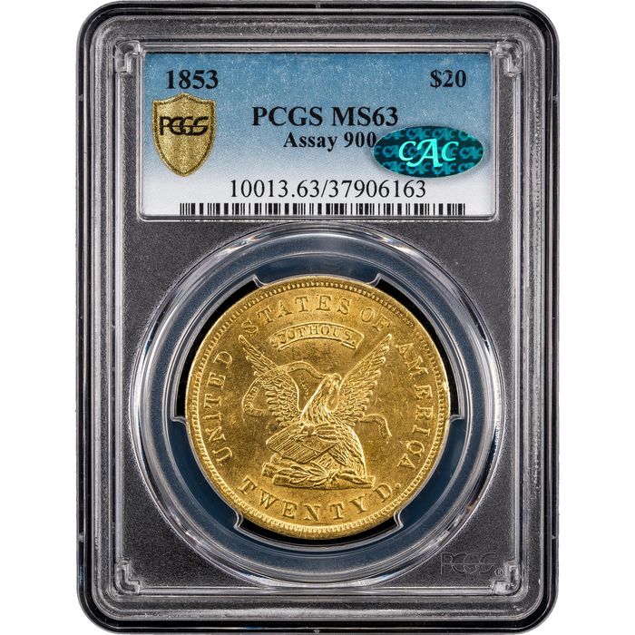 1853 Assay 900 Gold $20 Obverse Slab Image