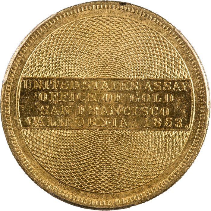 1853 Assay 900 Gold $20 Reverse Image