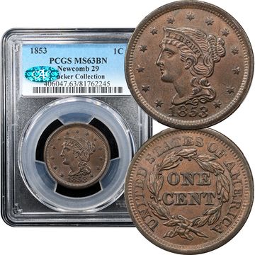 1853 Braided Hair Large Cent (1c) N-29 Composite Image