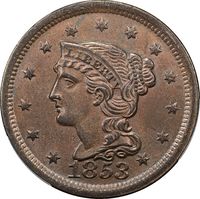 1853 Braided Hair Large Cent (1c) N-29 Obverse Image