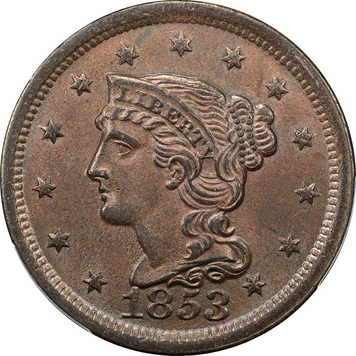 1853 Braided Hair Large Cent (1c) N-29 Obverse Image