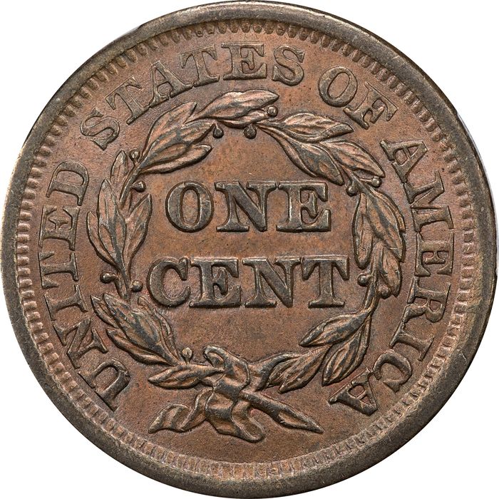 1853 Braided Hair Large Cent (1c) N-29 Reverse Image