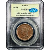 1853 Braided Hair Large Cent (1c) OGH Obverse Image