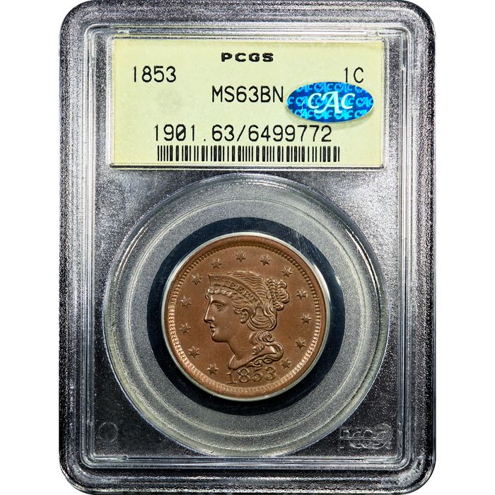 1853 Braided Hair Large Cent (1c) OGH Obverse Image