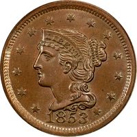 1853 Braided Hair Large Cent (1c) OGH Photo 3