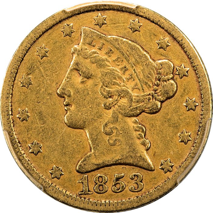 1853-C Liberty Gold Half Eagle ($5) Obverse Image
