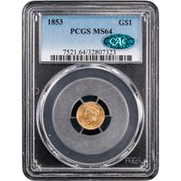 1853 Gold Dollar ($1) Obverse Slab Image