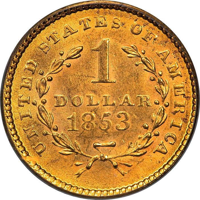 1853 Gold Dollar (G$1) Reverse Image