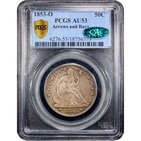1853-O Seated Liberty Half Dollar (50c) Arrows and Rays Obverse Image