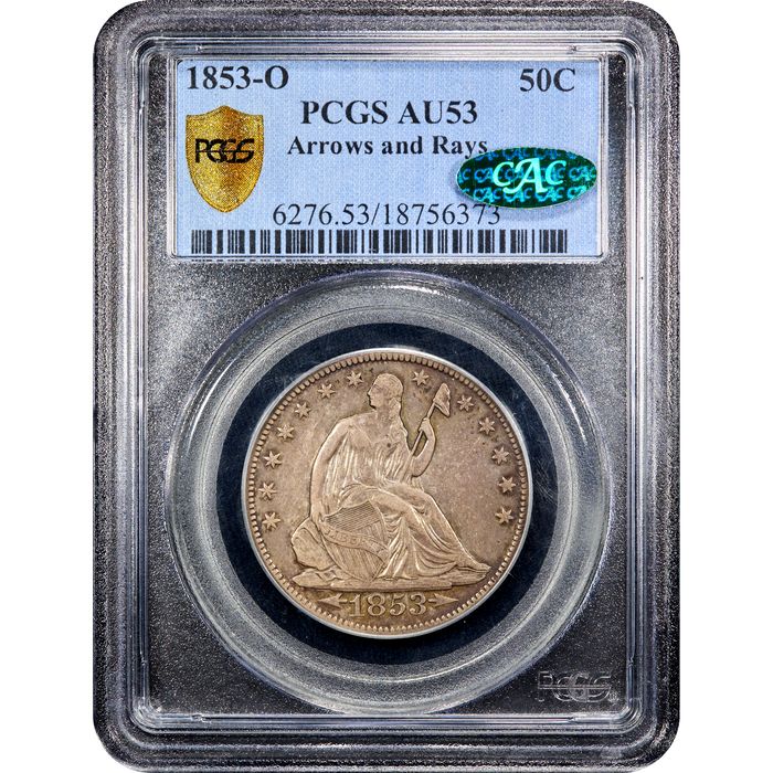 1853-O Seated Liberty Half Dollar (50c) Arrows and Rays Obverse Image