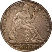 1853-O Seated Liberty Half Dollar (50c) Arrows and Rays Photo 3