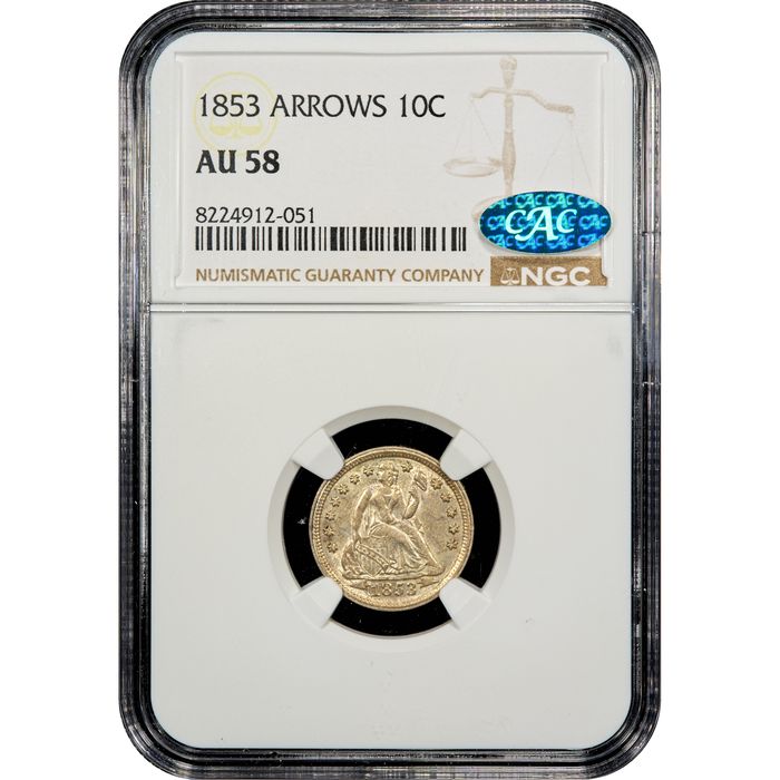 1853 Seated Liberty Dime (10c) Arrows Obverse Image