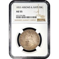 1853 Seated Liberty Half Dollar (50c) Arrows and Rays Obverse Slab Image