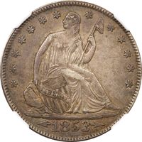 1853 Seated Liberty Half Dollar (50c) Arrows and Rays Obverse Image