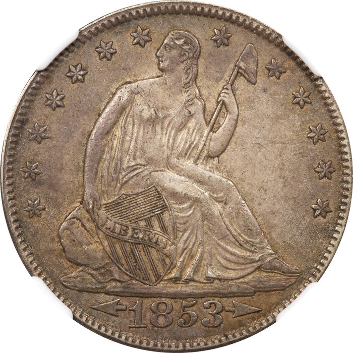 1853 Seated Liberty Half Dollar (50c) Arrows and Rays Obverse Image