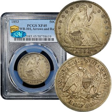 1853 Seated Liberty Half Dollar (50c) WB-101 Arrows and Rays Composite Image