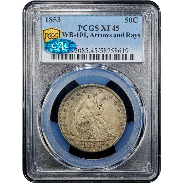 1853 Seated Liberty Half Dollar (50c) WB-101 Arrows and Rays Obverse Image