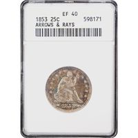 1853 Seated Liberty Quarter (25c) Arrows and Rays Obverse Slab Image