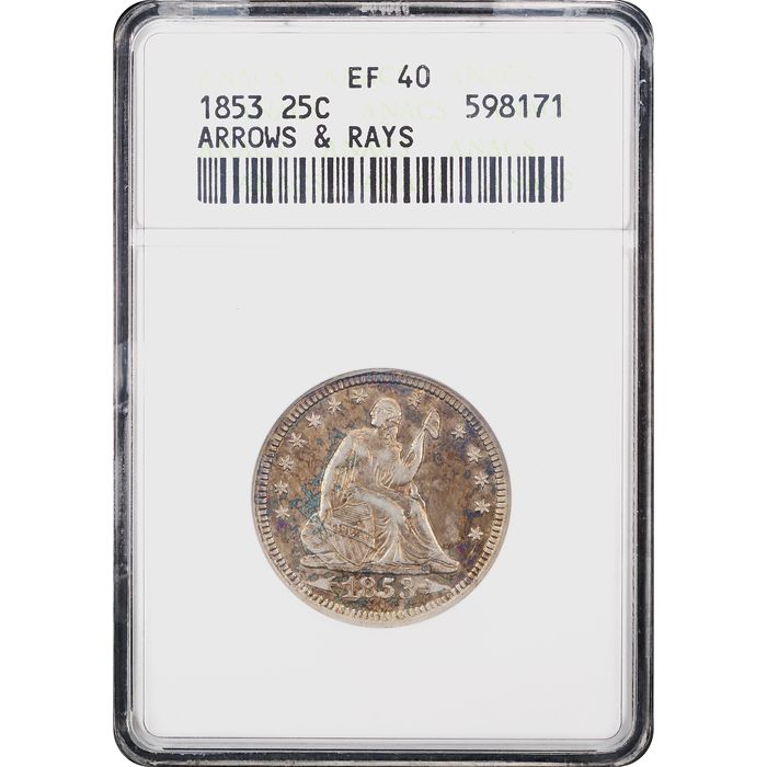 1853 Seated Liberty Quarter (25c) Arrows and Rays Obverse Slab Image