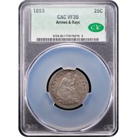 1853 Seated Liberty Quarter (25c) Arrows and Rays Obverse Image