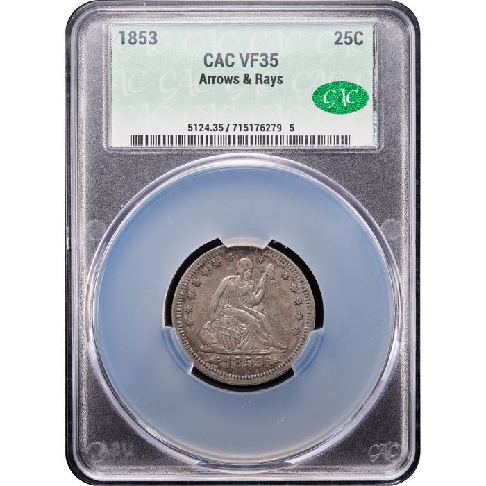 1853 Seated Liberty Quarter (25c) Arrows and Rays Obverse Image