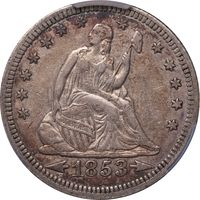 1853 Seated Liberty Quarter (25c) Arrows and Rays Photo 3