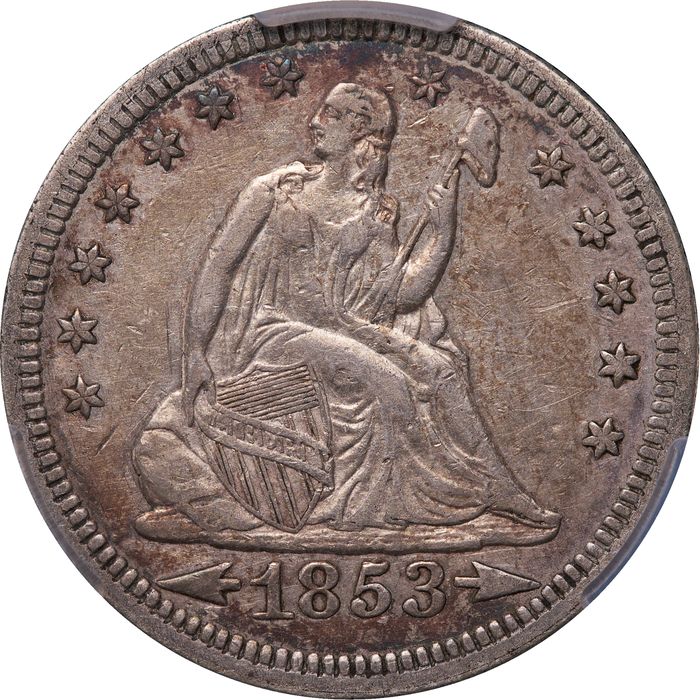 1853 Seated Liberty Quarter (25c) Arrows and Rays Photo 3