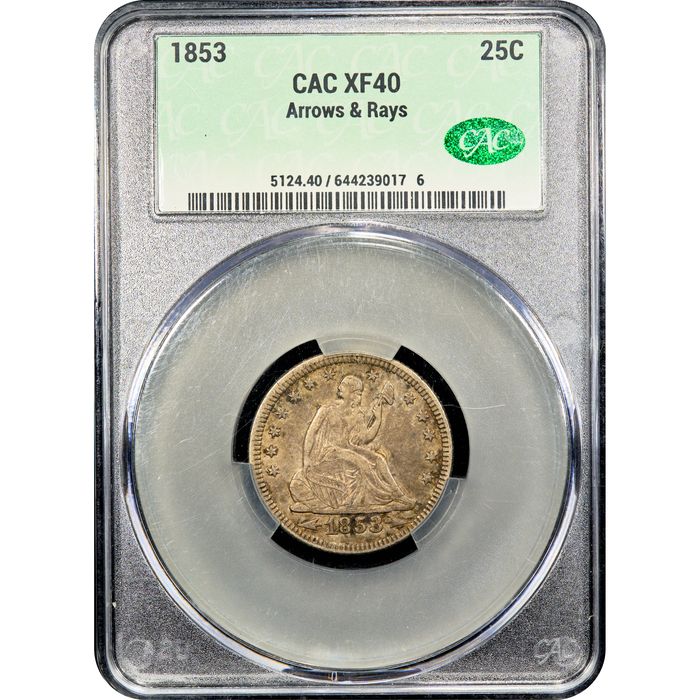 1853 Seated Liberty Quarter (25c) Arrows and Rays Obverse Image