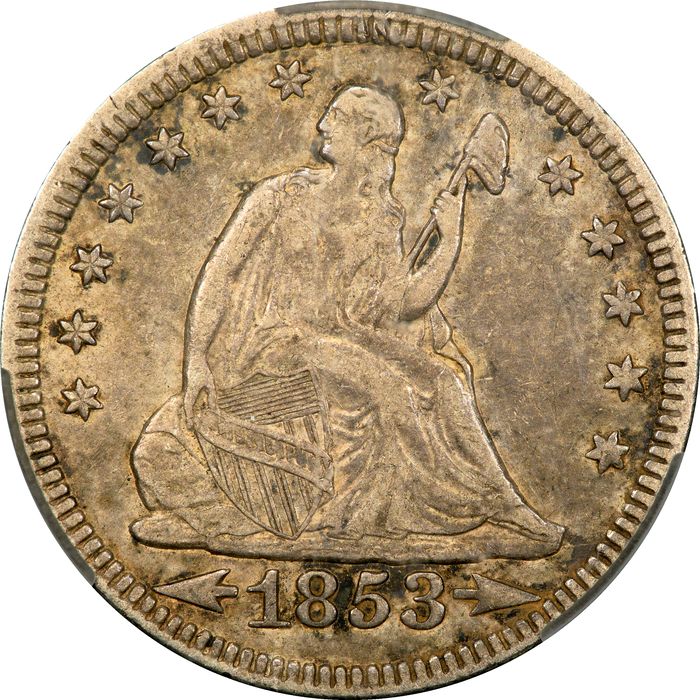 1853 Seated Liberty Quarter (25c) Arrows and Rays Photo 3