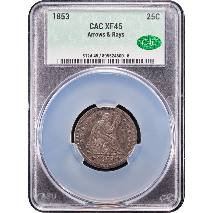 1853 Seated Liberty Quarter (25c) Arrows and Rays Obverse Image