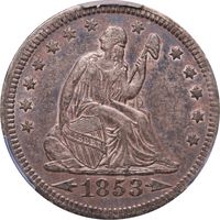 1853 Seated Liberty Quarter (25c) Arrows and Rays Photo 3