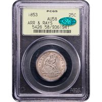 1853 Seated Liberty Quarter (25c) Arrows and Rays OGH Obverse Image