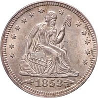 1853 Seated Liberty Quarter (25c) Arrows and Rays OGH Photo 3