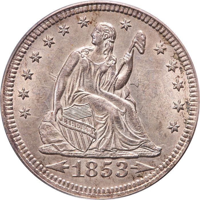 1853 Seated Liberty Quarter (25c) Arrows and Rays OGH Photo 3
