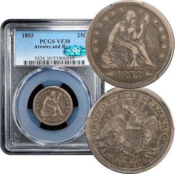 1853 Seated Liberty Quarter (25c) Arrows & Rays Composite Image