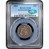 1853 Seated Liberty Quarter (25c) Arrows & Rays Obverse Slab Image