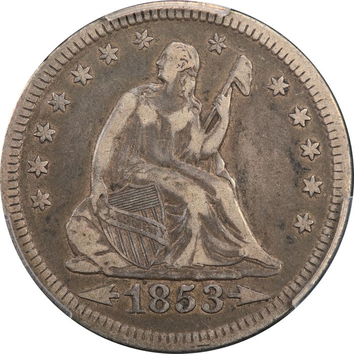1853 Seated Liberty Quarter (25c) Arrows & Rays Obverse Image