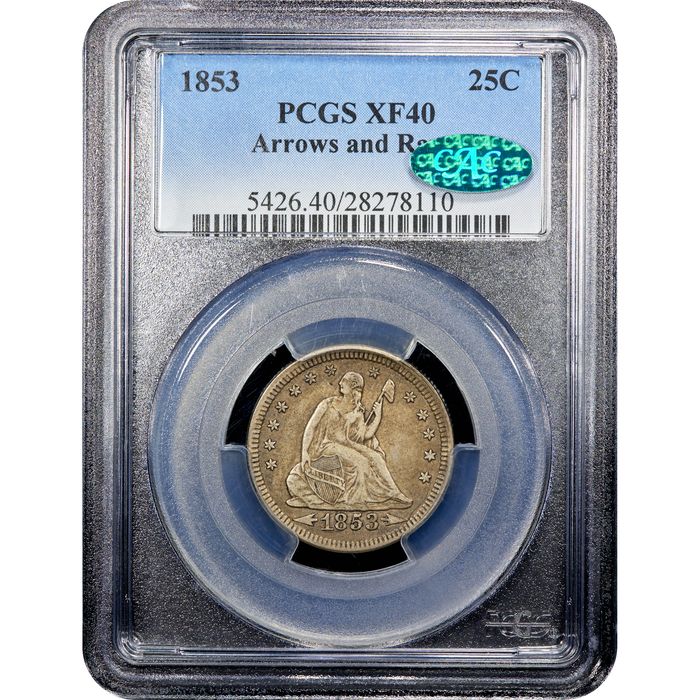 1853 Seated Liberty Quarter (25c) Arrows and Rays Obverse Image