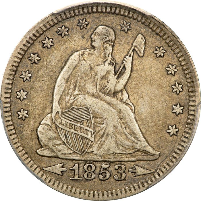 1853 Seated Liberty Quarter (25c) Arrows and Rays Photo 3