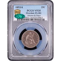 1853/4 Seated Liberty Quarter (25c) Arrows and Rays Obverse Image