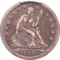 1853/4 Seated Liberty Quarter (25c) Arrows and Rays Photo 3