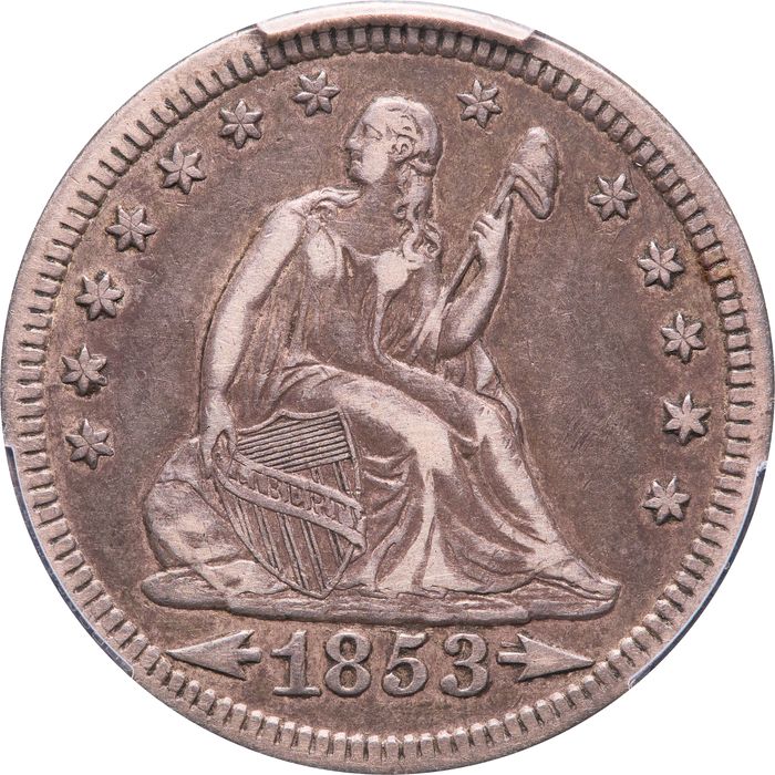 1853/4 Seated Liberty Quarter (25c) Arrows and Rays Photo 3