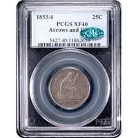 1853/4 Seated Liberty Quarter (25c) Arrows and Rays Obverse Slab Image